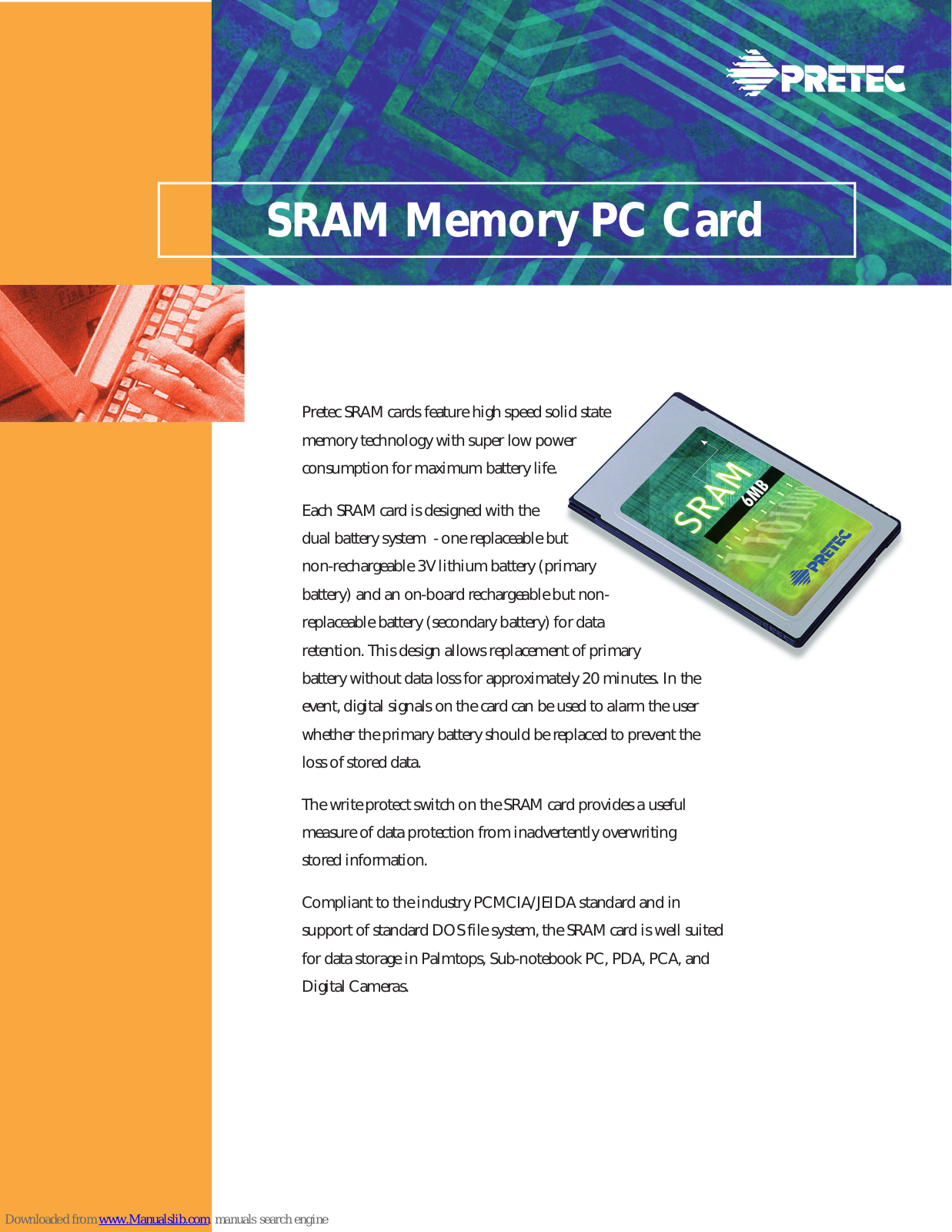 Pretec Pretec, SRAM Memory PC Card Specifications