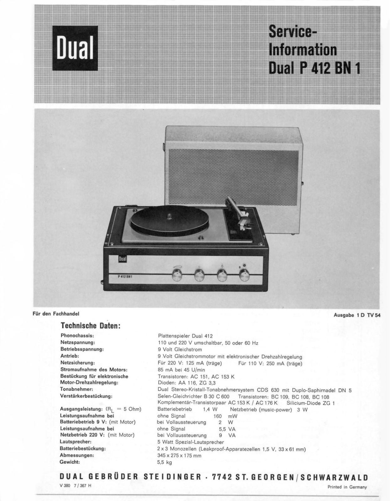 Dual P-412-BN-1 Service Manual