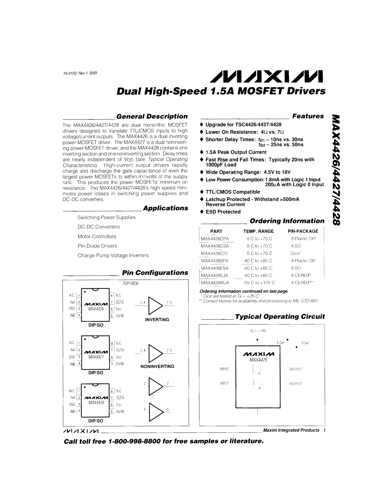 MAXIM MAX4426 Technical data