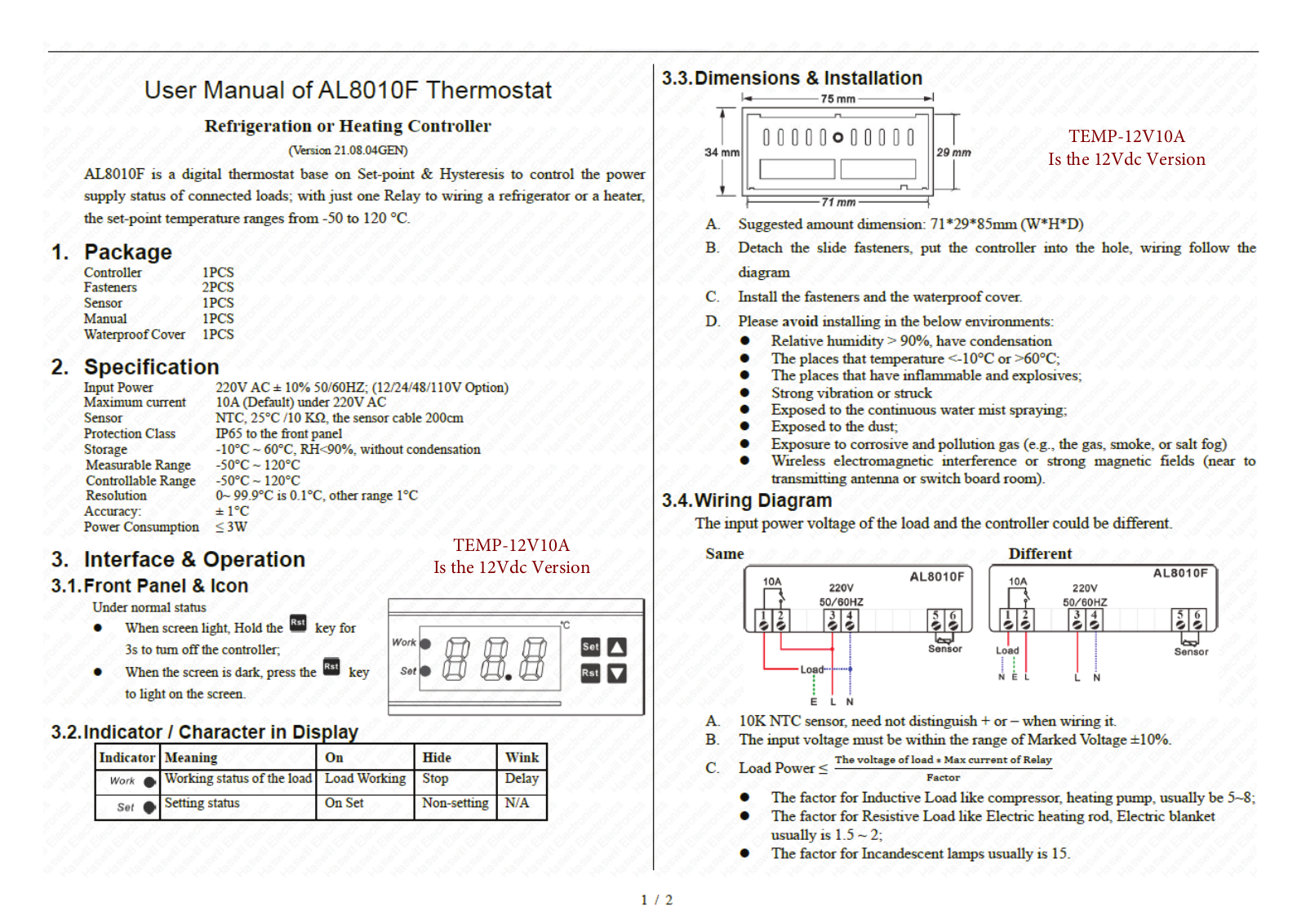 Wiretek AL8010F Installation guide - ManualMachine.com