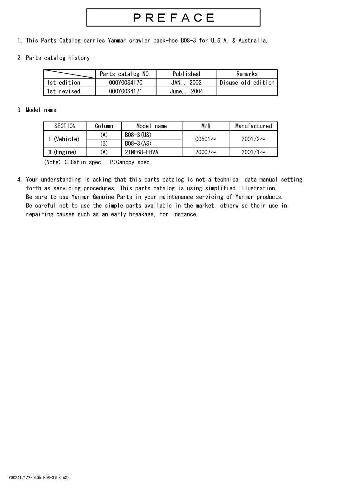 Yanmar b08-3 Parts Catalog