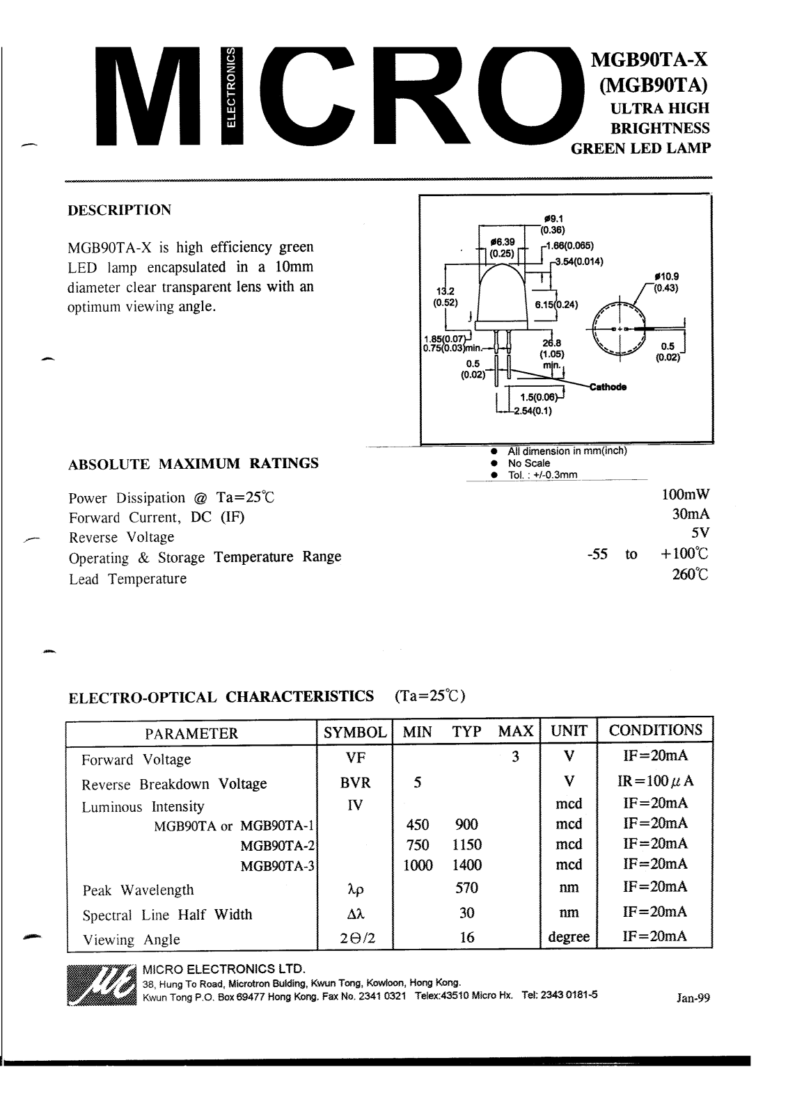 MICRO MUB90TA Datasheet