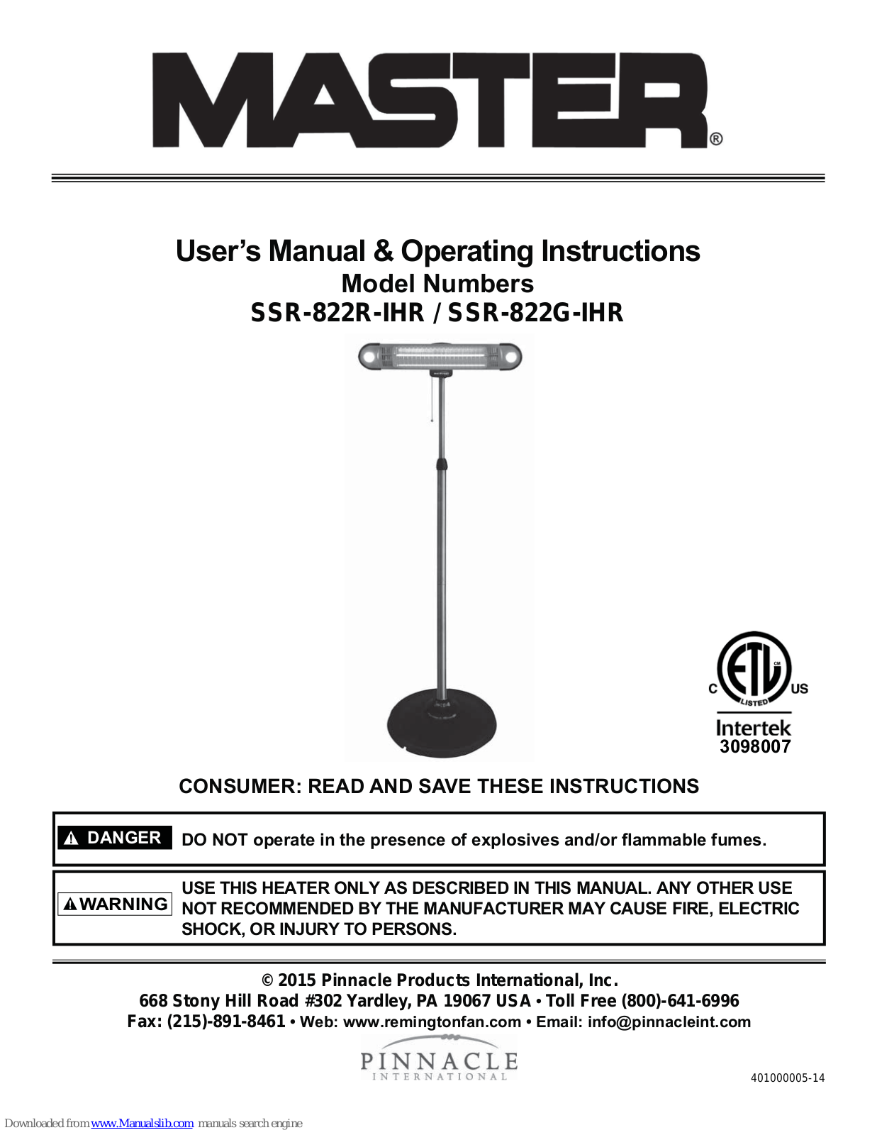 Master SSR-822R-IHR, SSR-822G-IHR User Manual