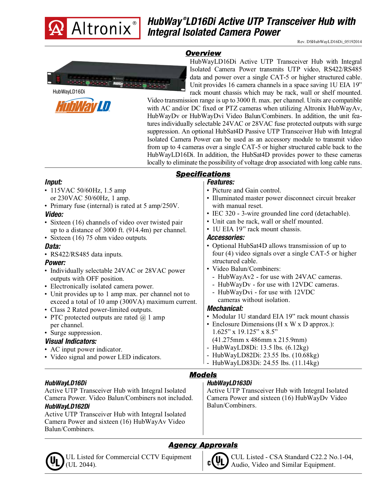 Altronix HubWayLD163Di Specsheet