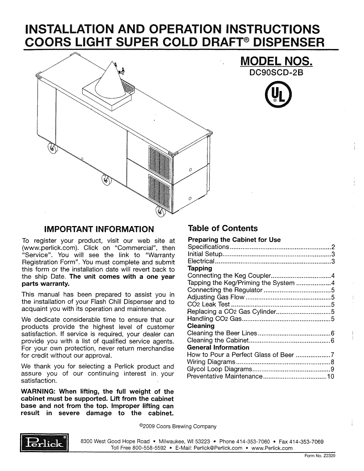 Perlick DC90SCD-2B Installation Manual