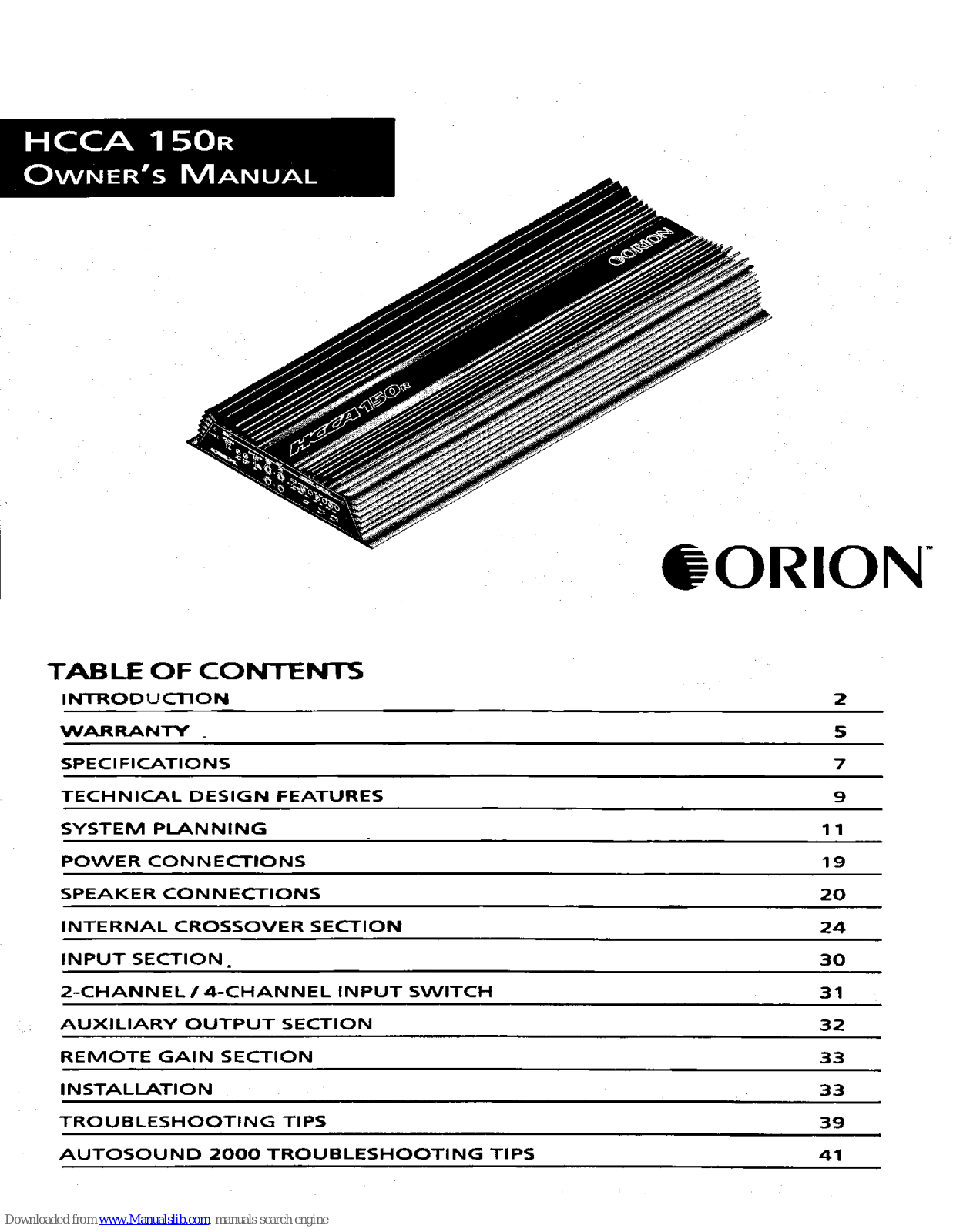 Orion HCCA 150R Owner's Manual