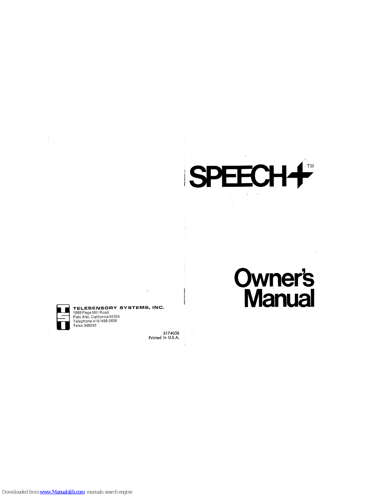 TSI Instruments Speech+ Owner's Manual - ManualMachine.com