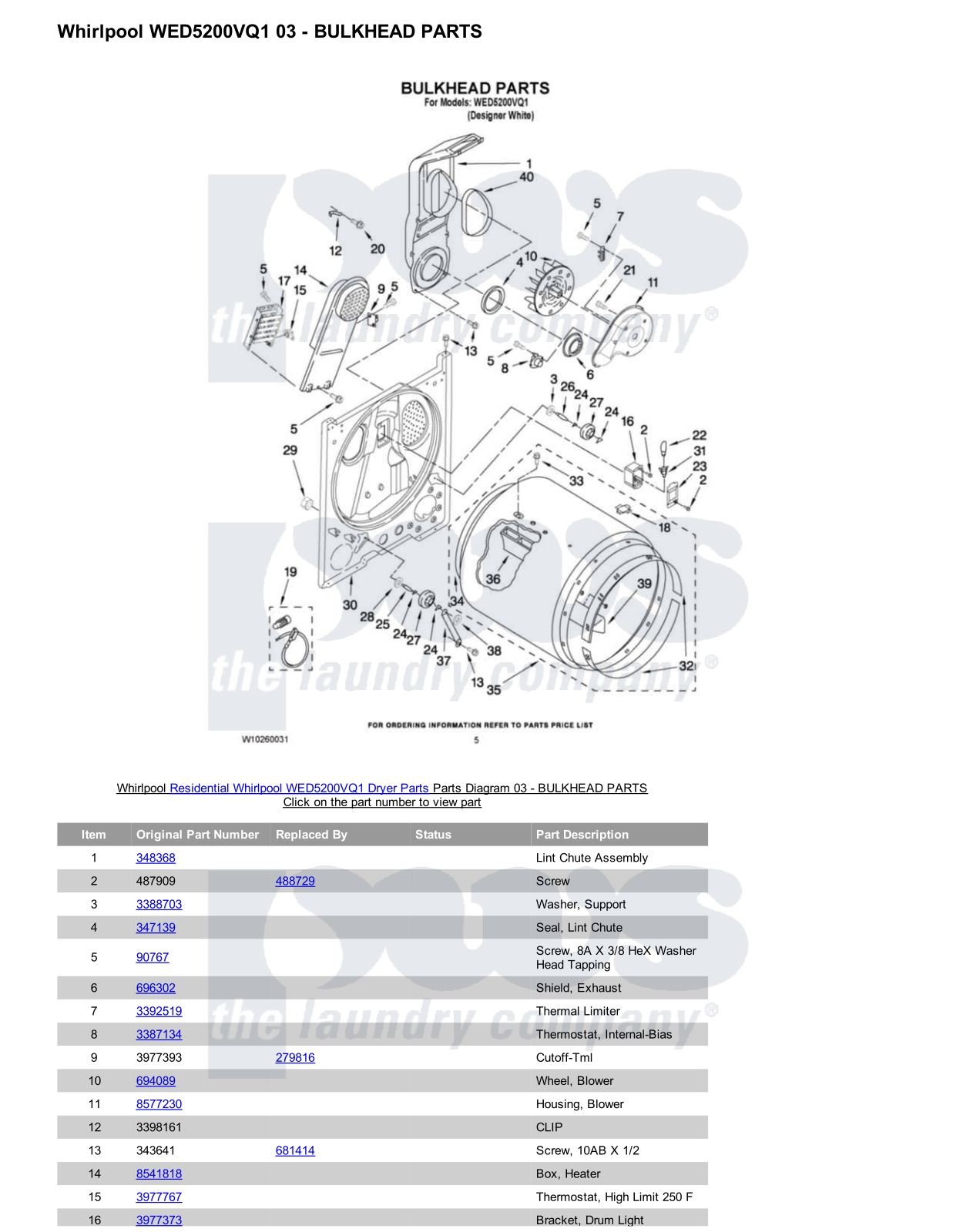 Whirlpool WED5200VQ1 Parts Diagram