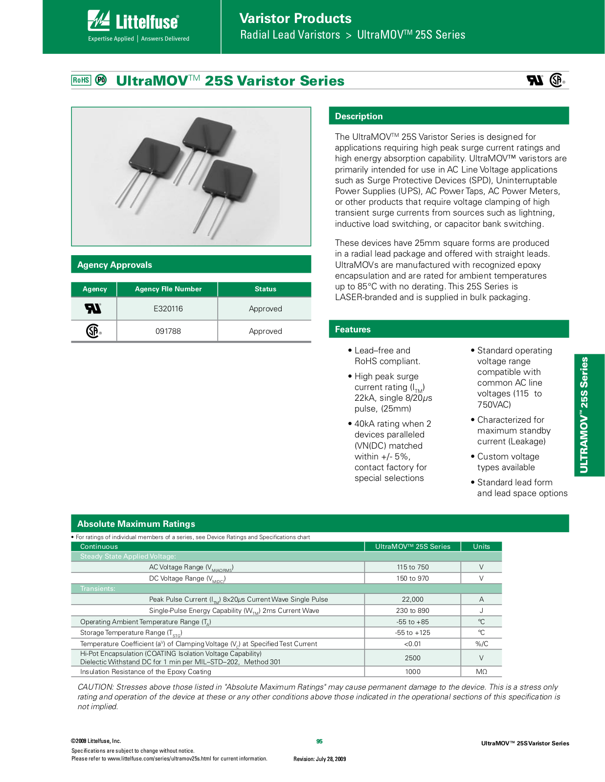 Littelfuse UltraMOV 25S Series Catalog Page