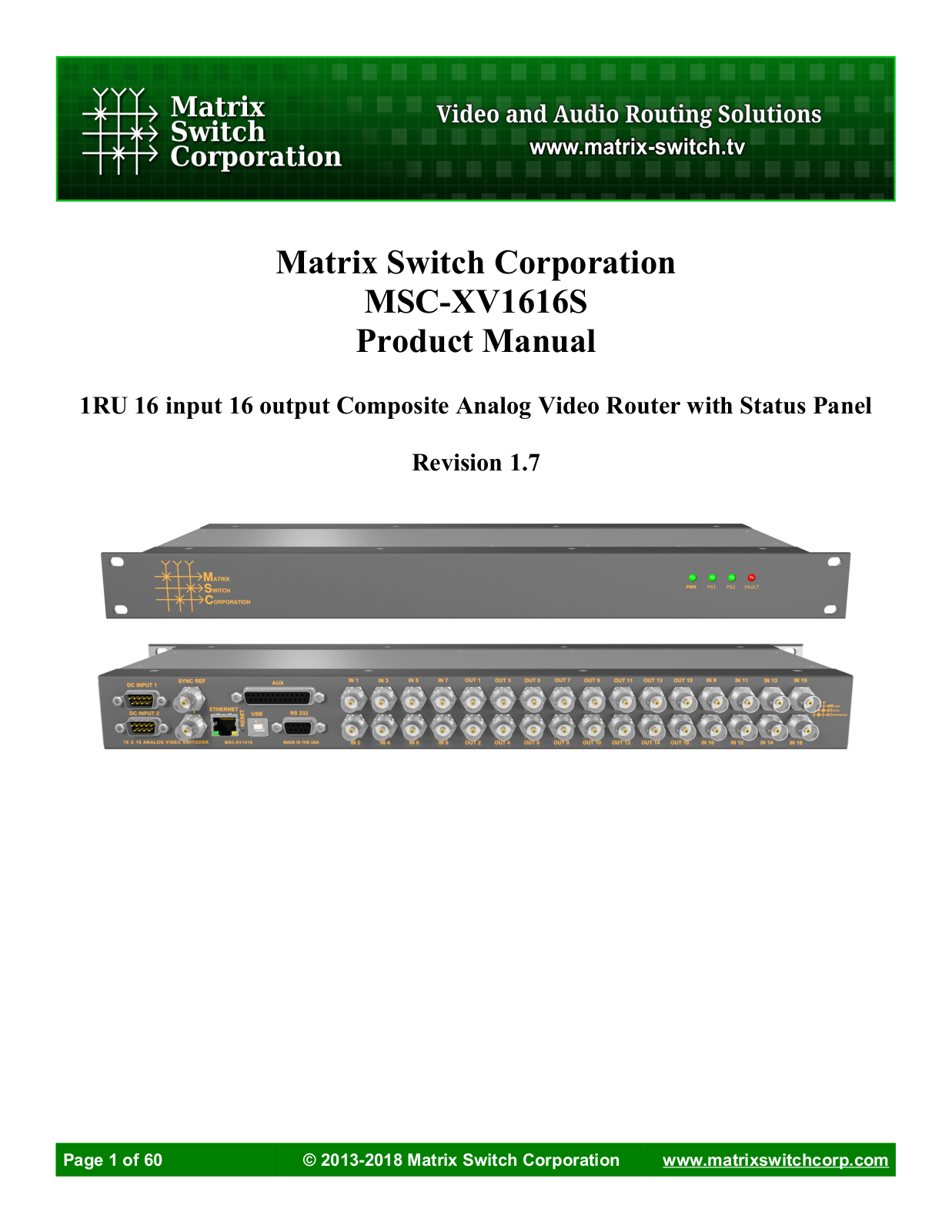 Matrix Switch MSC-XV1616S Users Guide