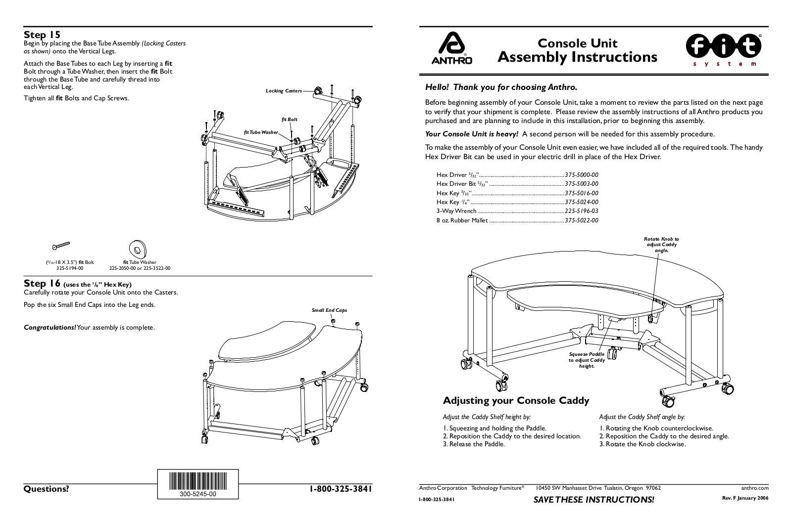 Anthro Fit Console Unit Assembly Instructions