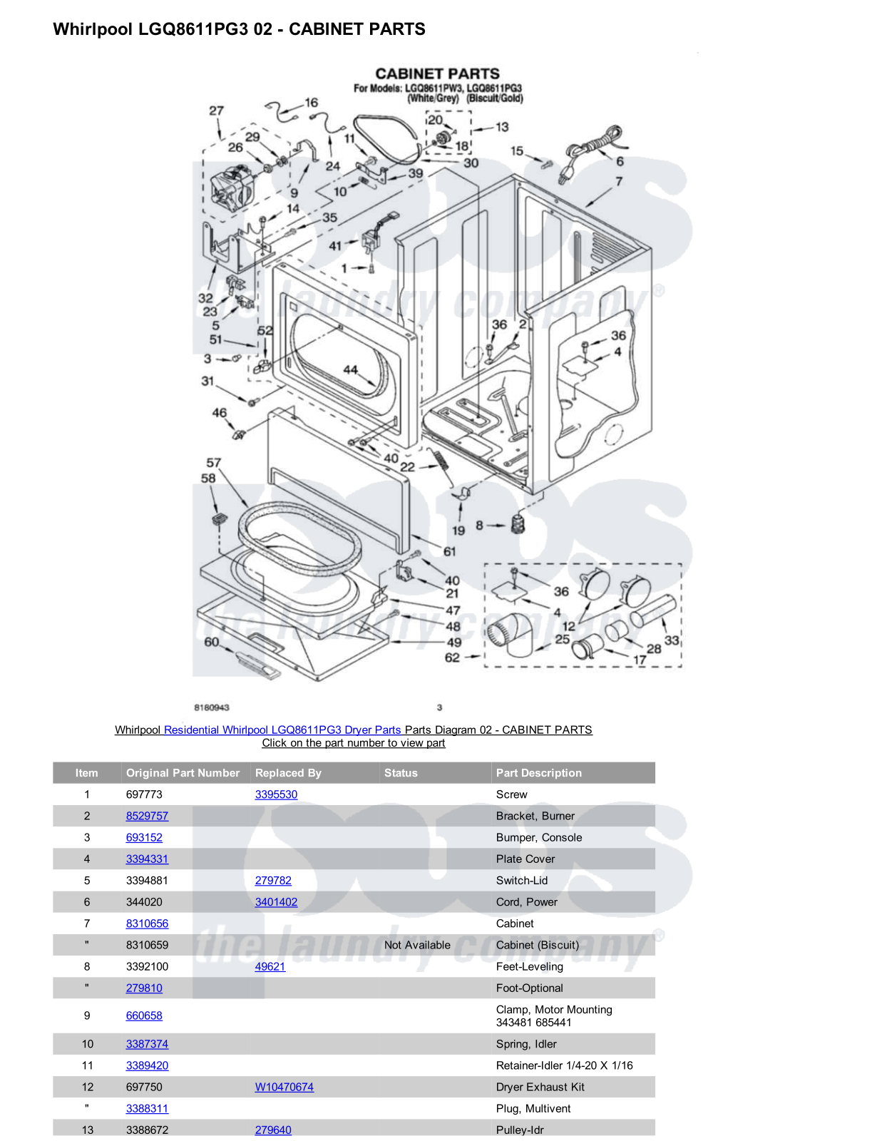 Whirlpool LGQ8611PG3 Parts Diagram