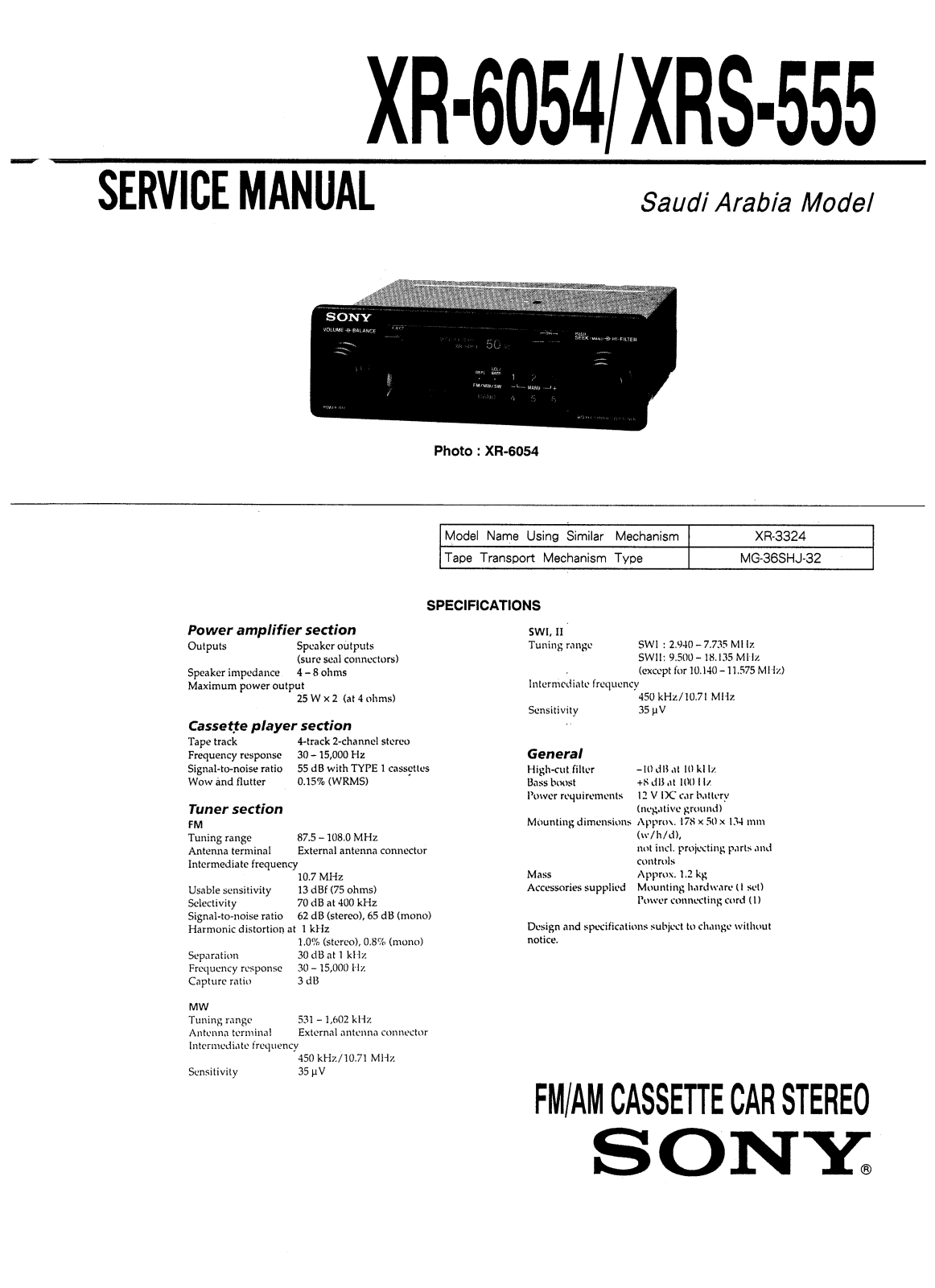 Sony XR-6054, XR-XRS-555 Service Manual