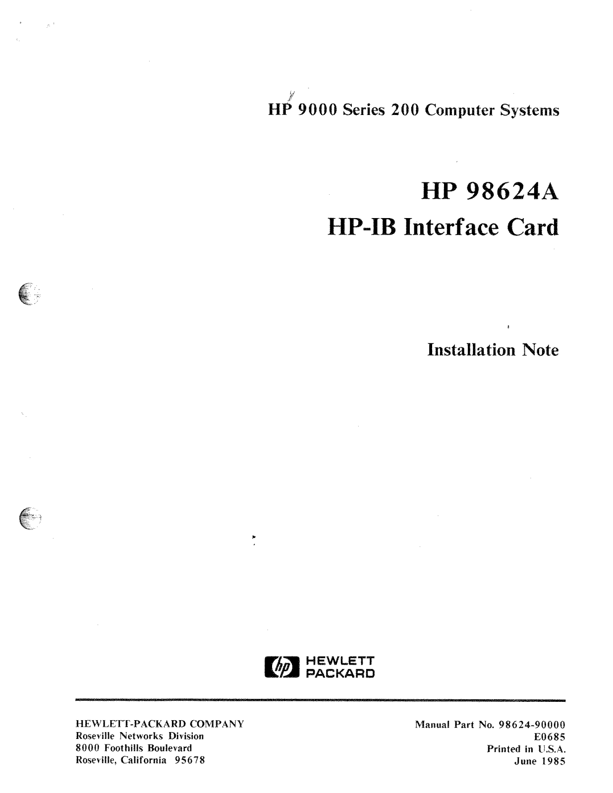 HP (Hewlett-Packard) 98624A User Manual