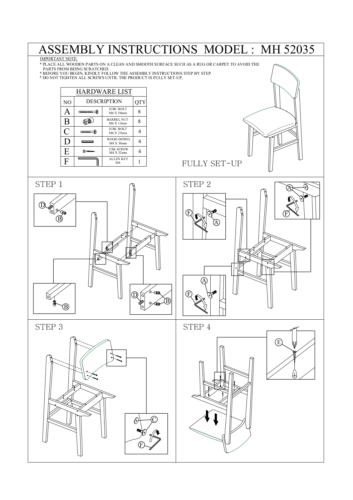 Stool Group MH 52035 ASSEMBLY INSTRUCTIONS