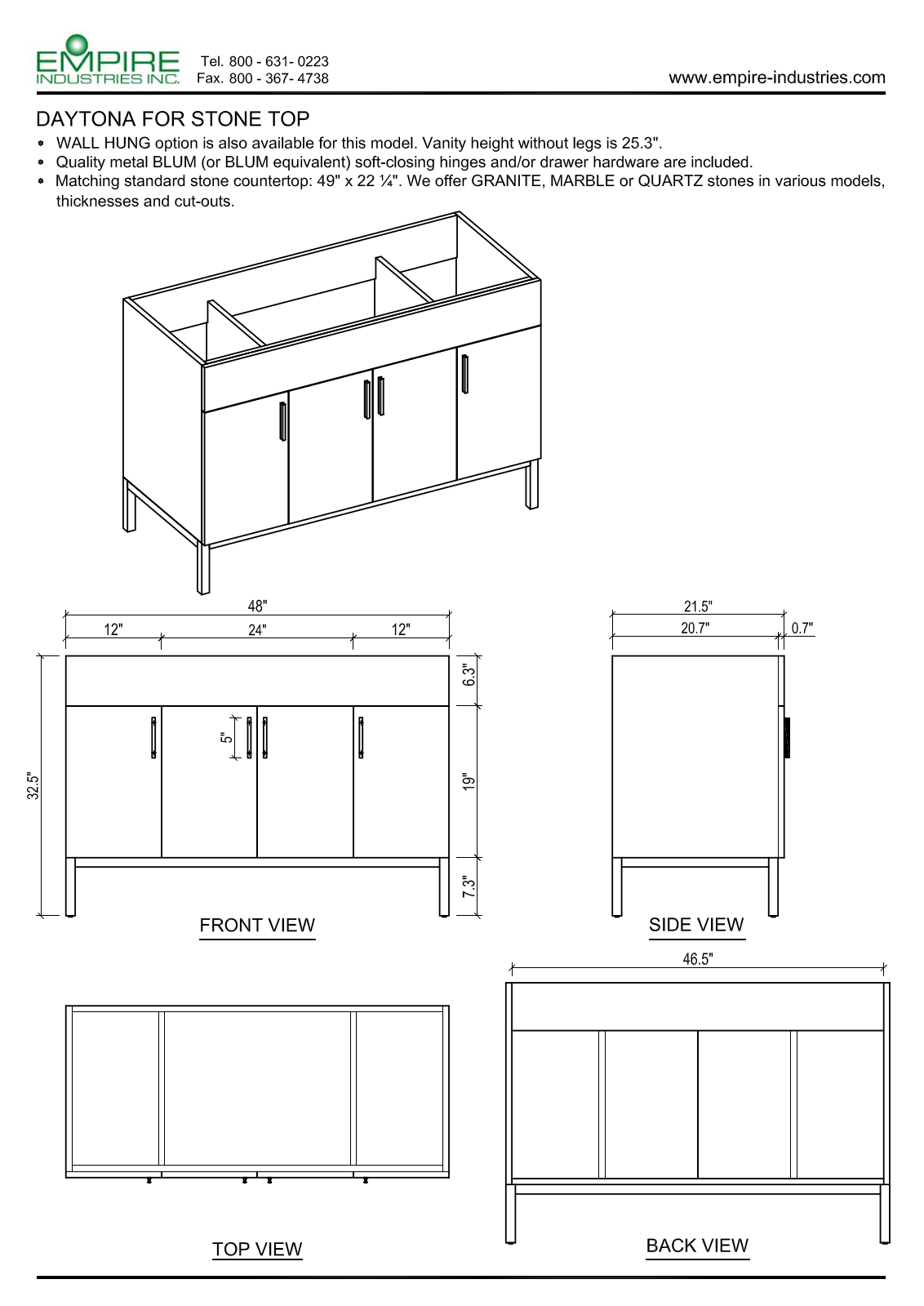 Empire Industries WDS48401BNP Specs