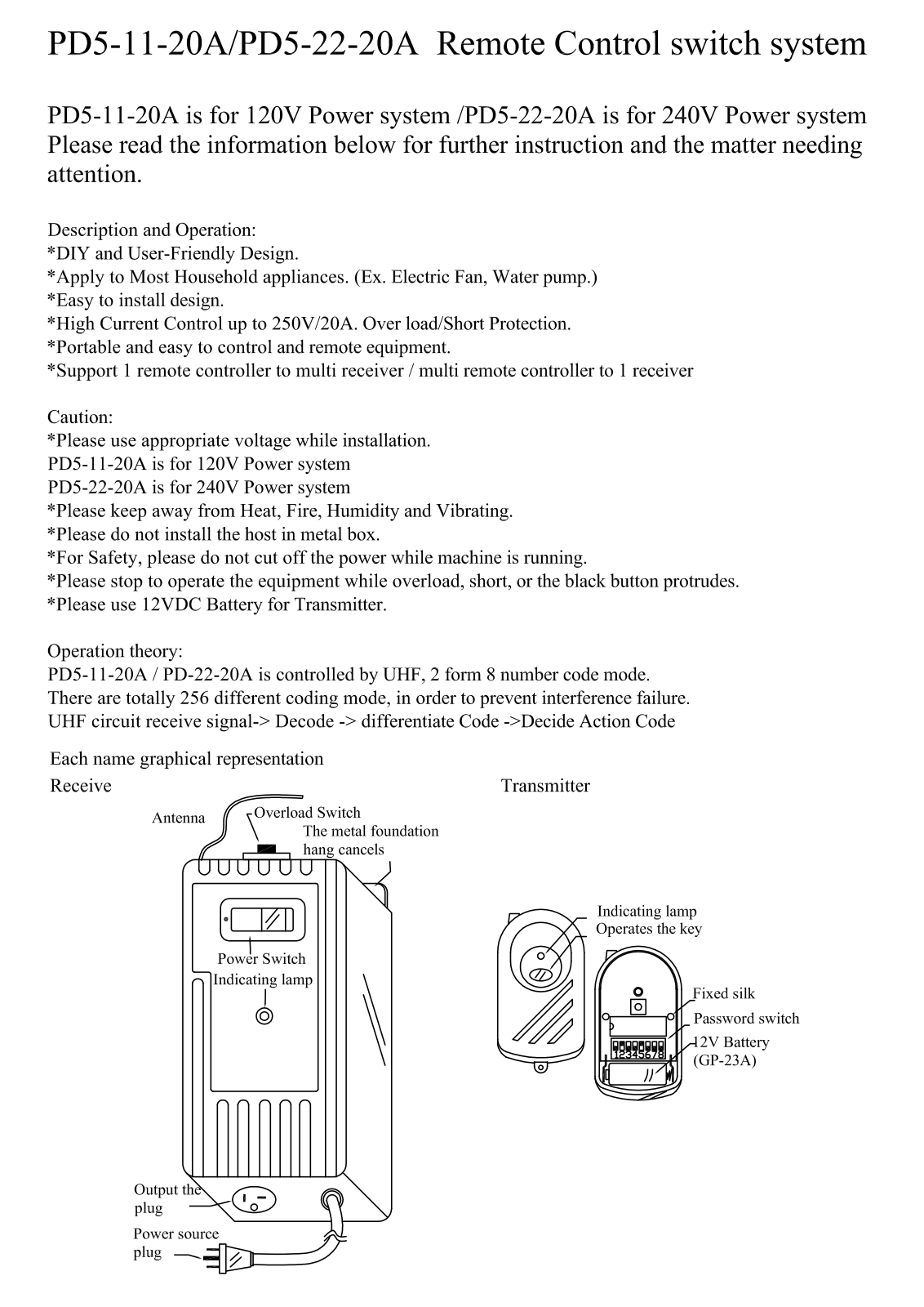 JYH CHENG ELECTRONICS PD5T Users Manual