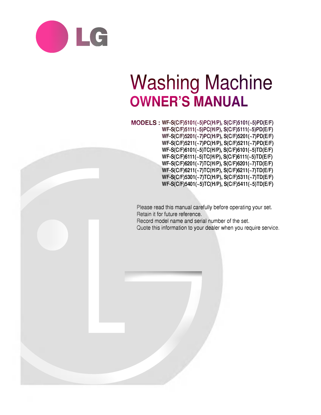 LG WF-S5207PH Owner’s Manual
