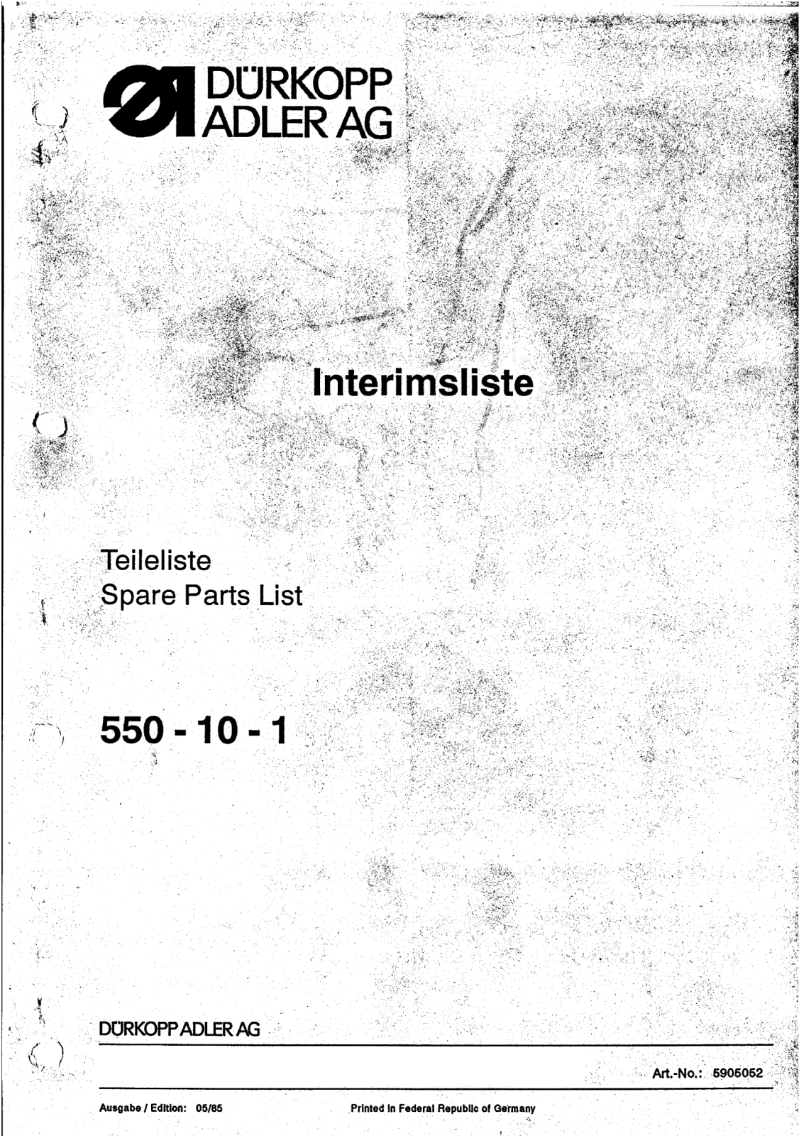 Dürkopp Adler 550-10-1 Parts List