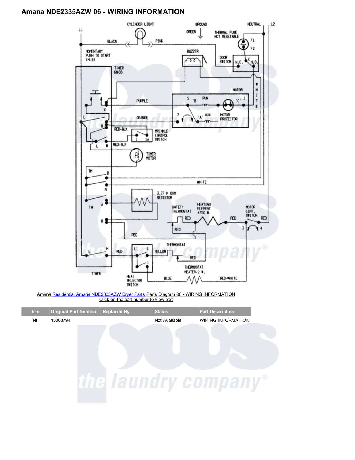 Amana NDE2335AZW Parts Diagram