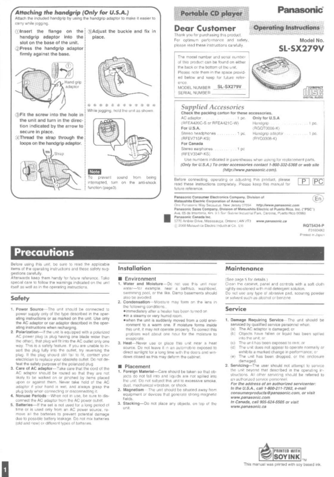 Panasonic SL-SX279V Operating Instruction