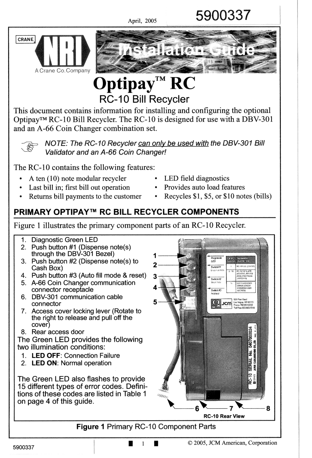 Crane  Merchandising Systems RC-10 Installation  Manual