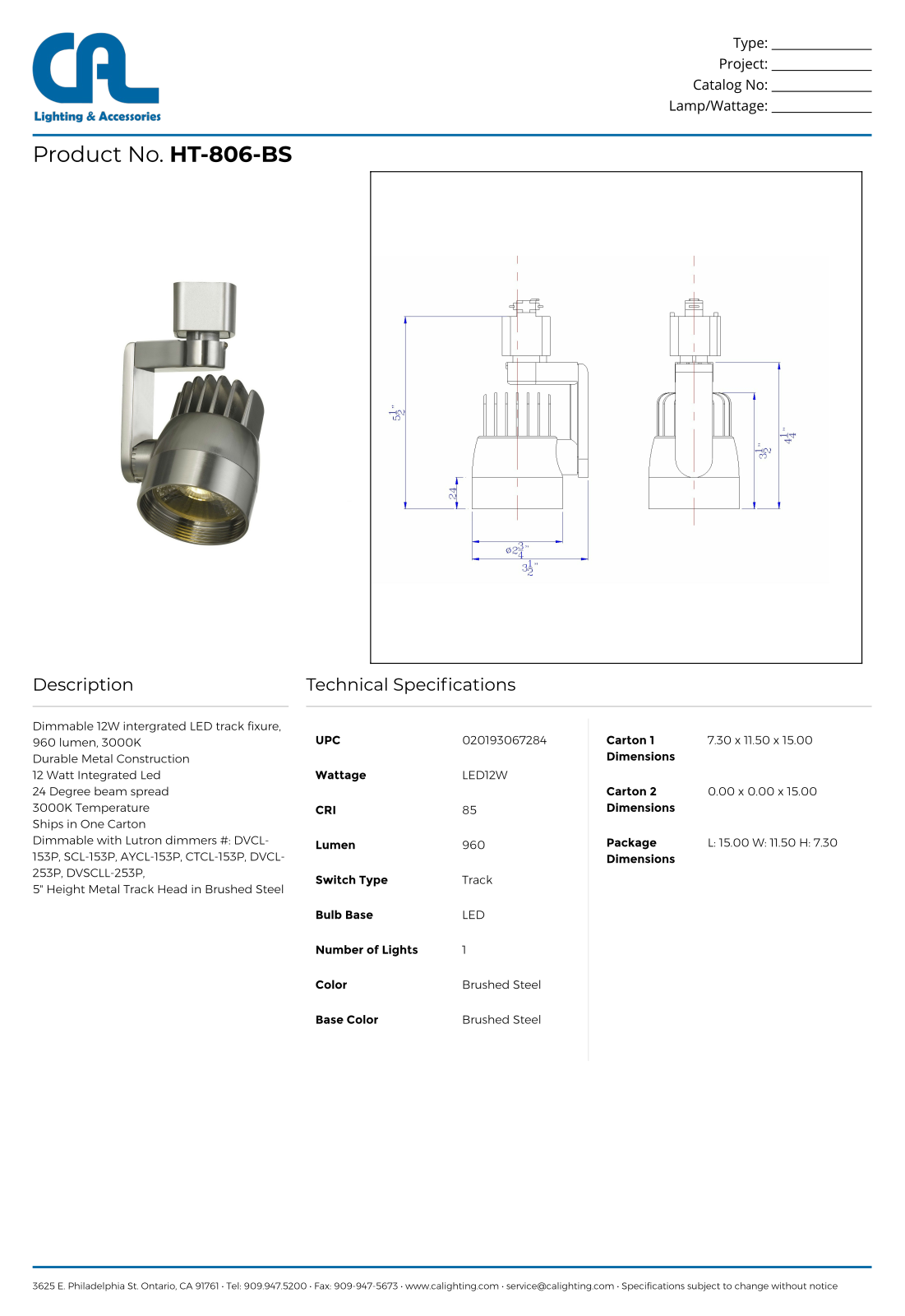 Cal Lighting CG10307 Specifications - ManualMachine.com