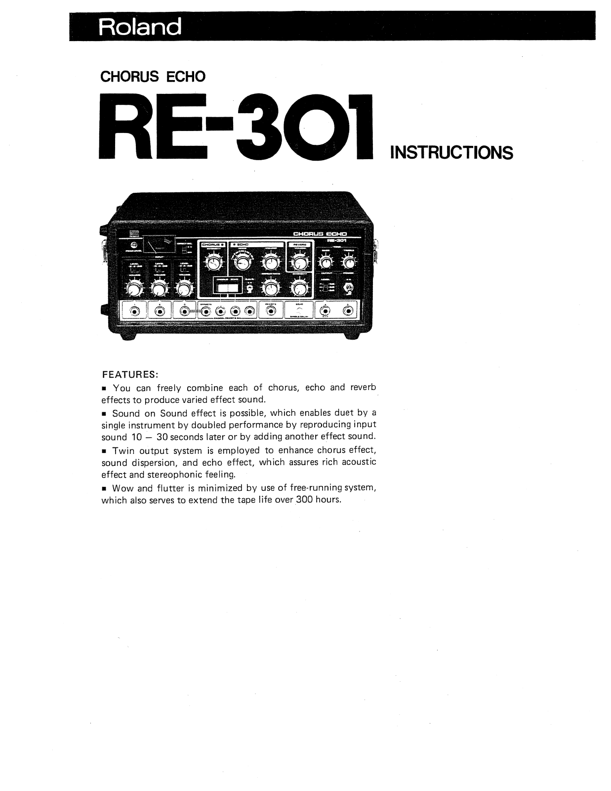 Roland Corporation RE-301 Owner's Manual