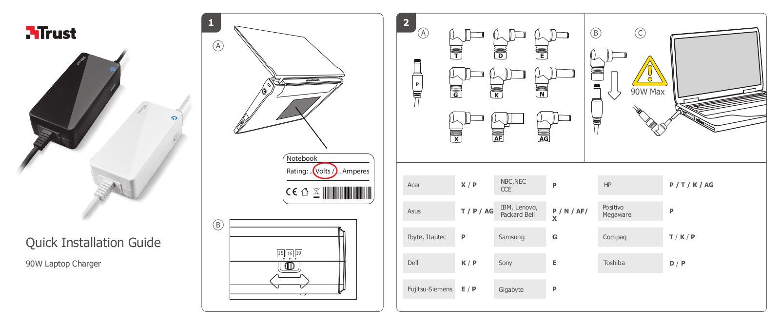 Trust 90W Laptop Charger Instruction manual