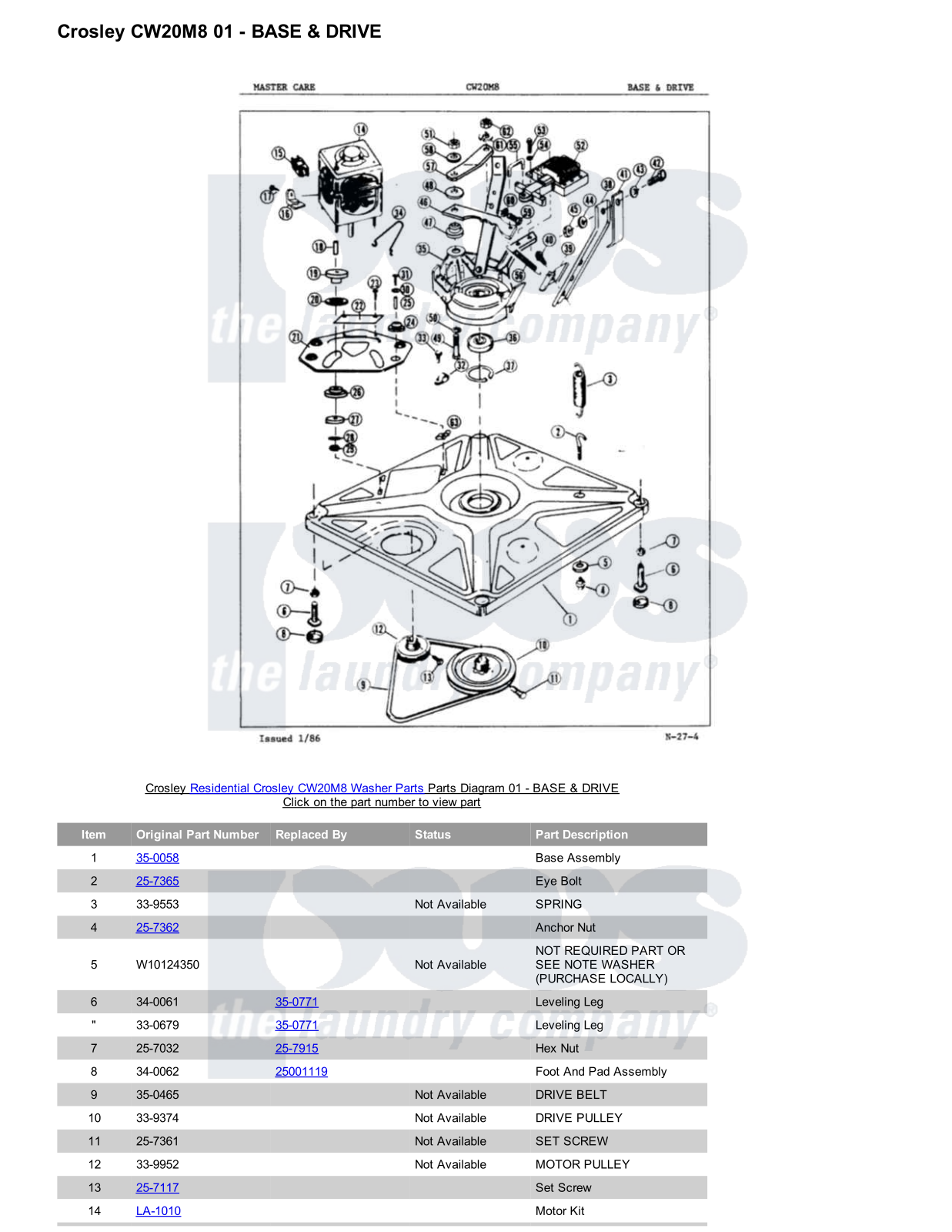 Crosley CW20M8 Parts Diagram