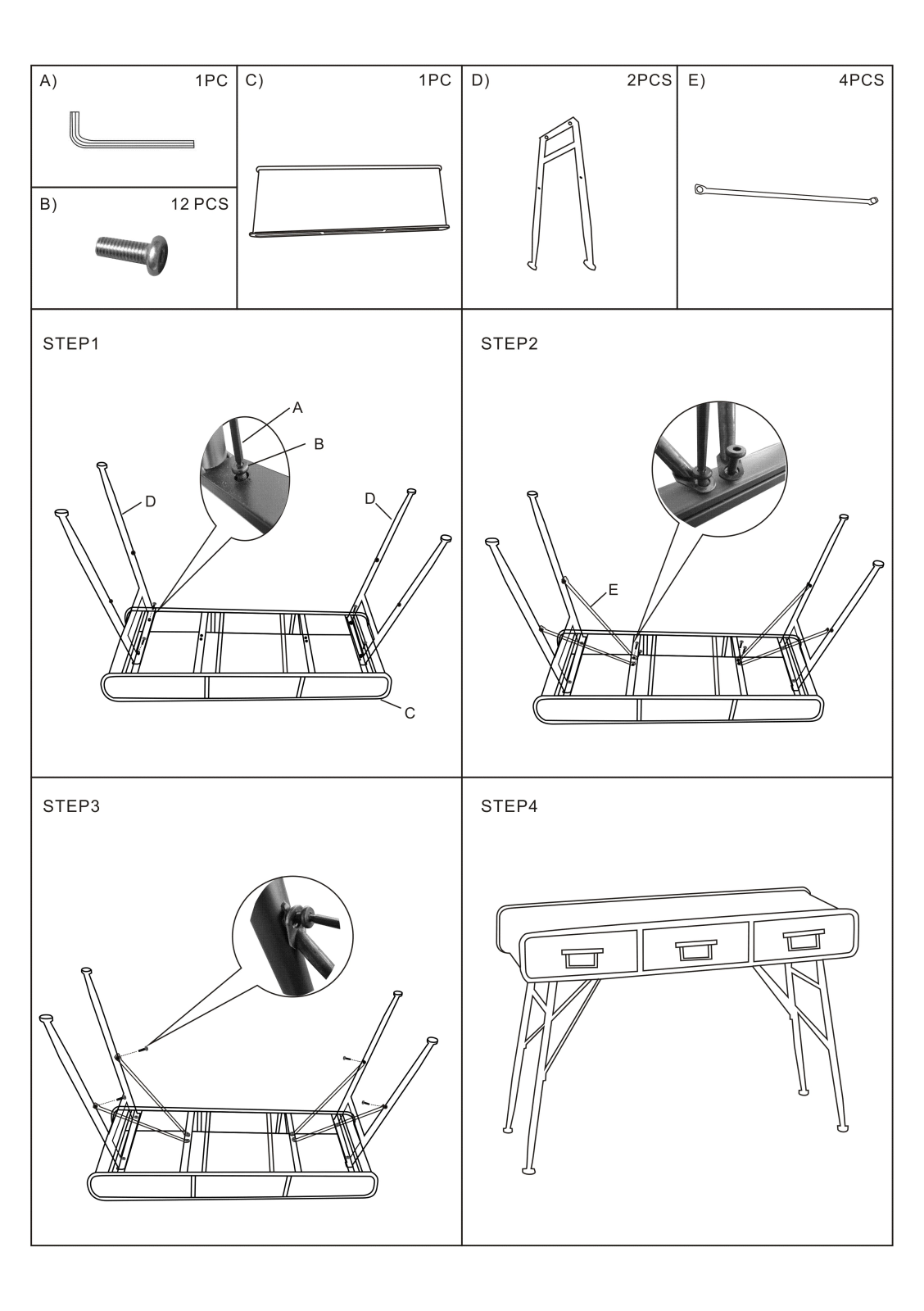 Wholesale Interiors JY1910MEDIUMOAKBLACKCONSOLE Assembly Guide