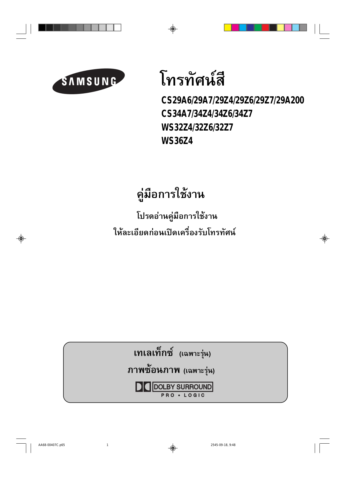 Samsung CS-34Z6HF, CS-29Z6HF, CS-29Z4HF, CS-34Z4HF, CS-3480HF User Manual