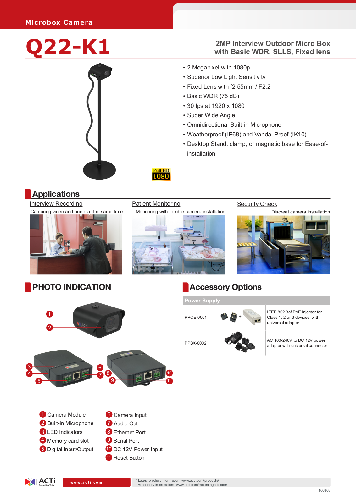 ACTi Q22-K1 Specsheet