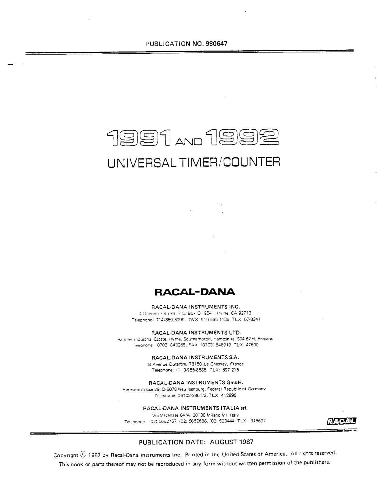 Racal Dana 1992, 1991 Service manual