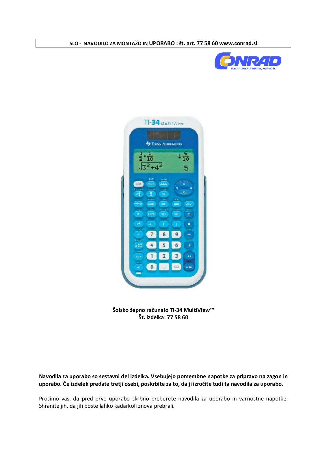 Texas Instruments TI-34 MultiView User guide