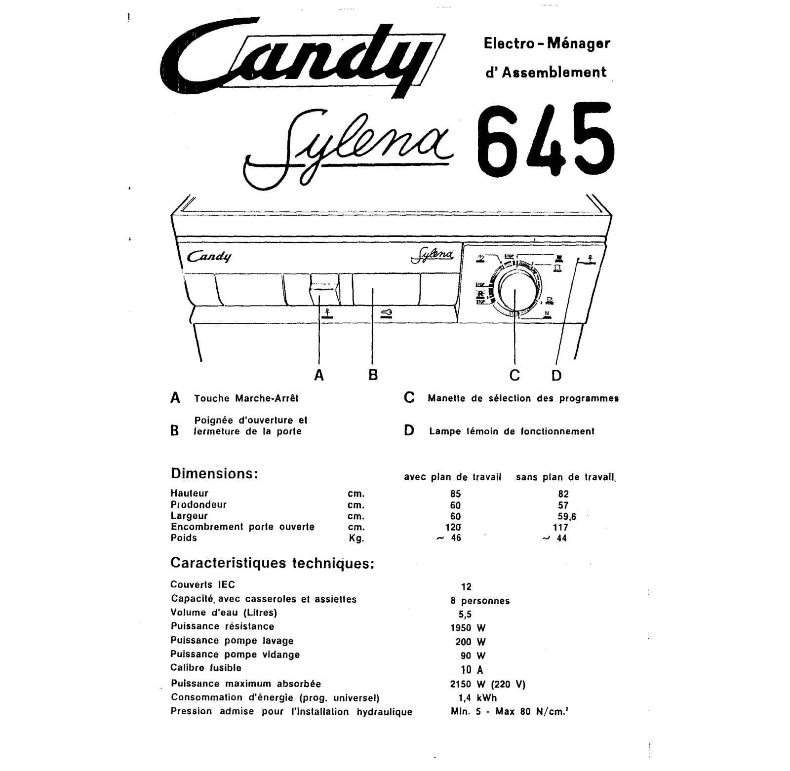 Candy SYLENA 645 Instruction Manual