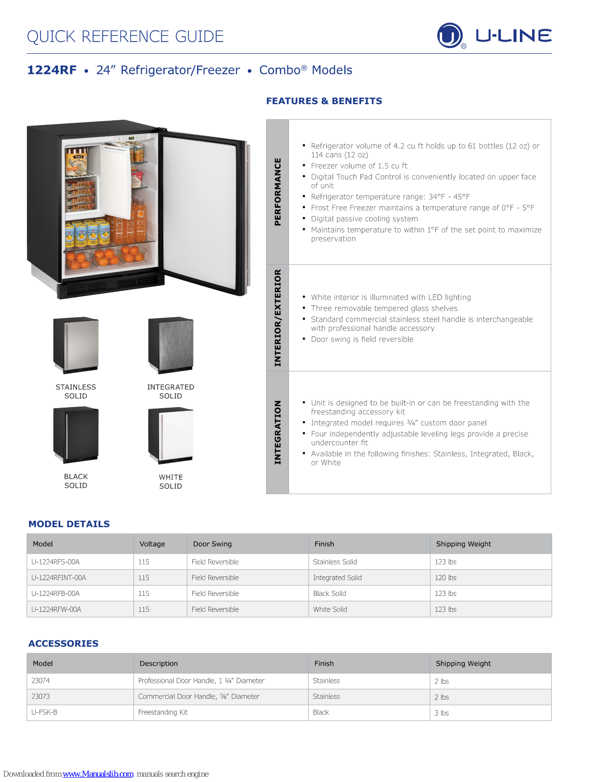 U-Line 1224RF Quick Reference Manual