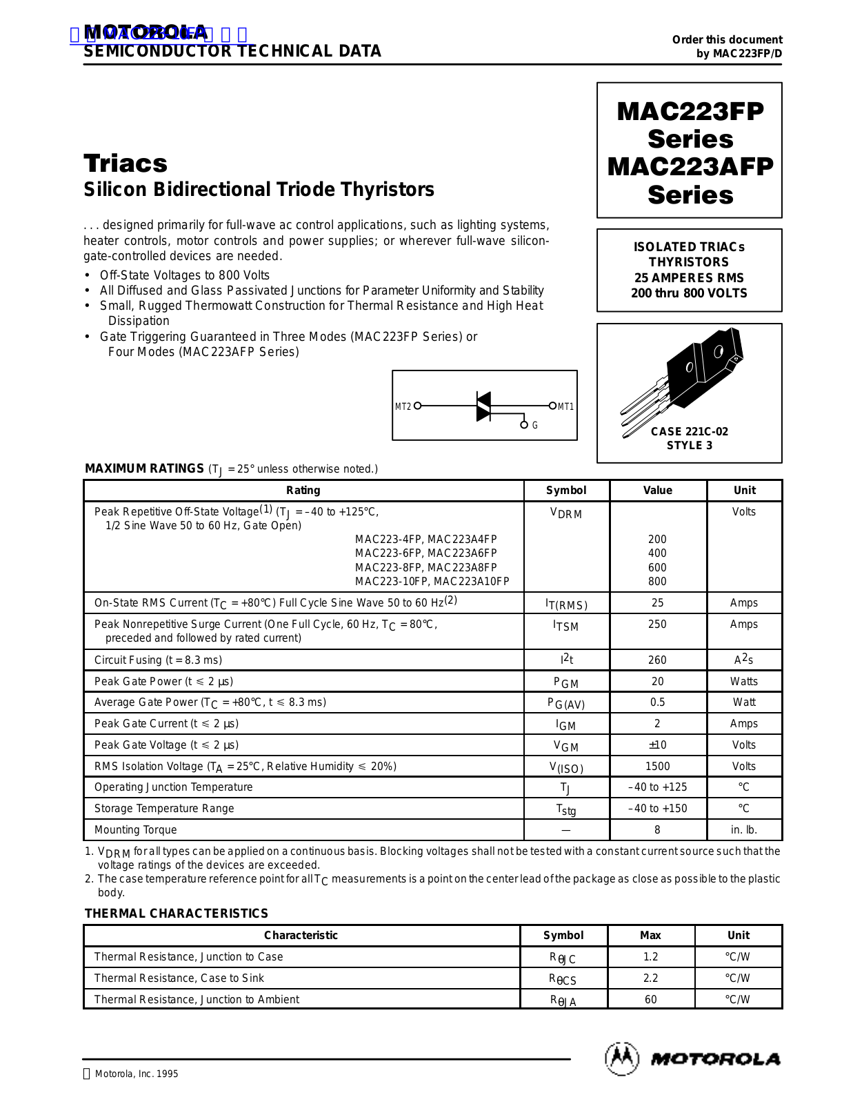 MOTOROLA MAC223FP Technical data