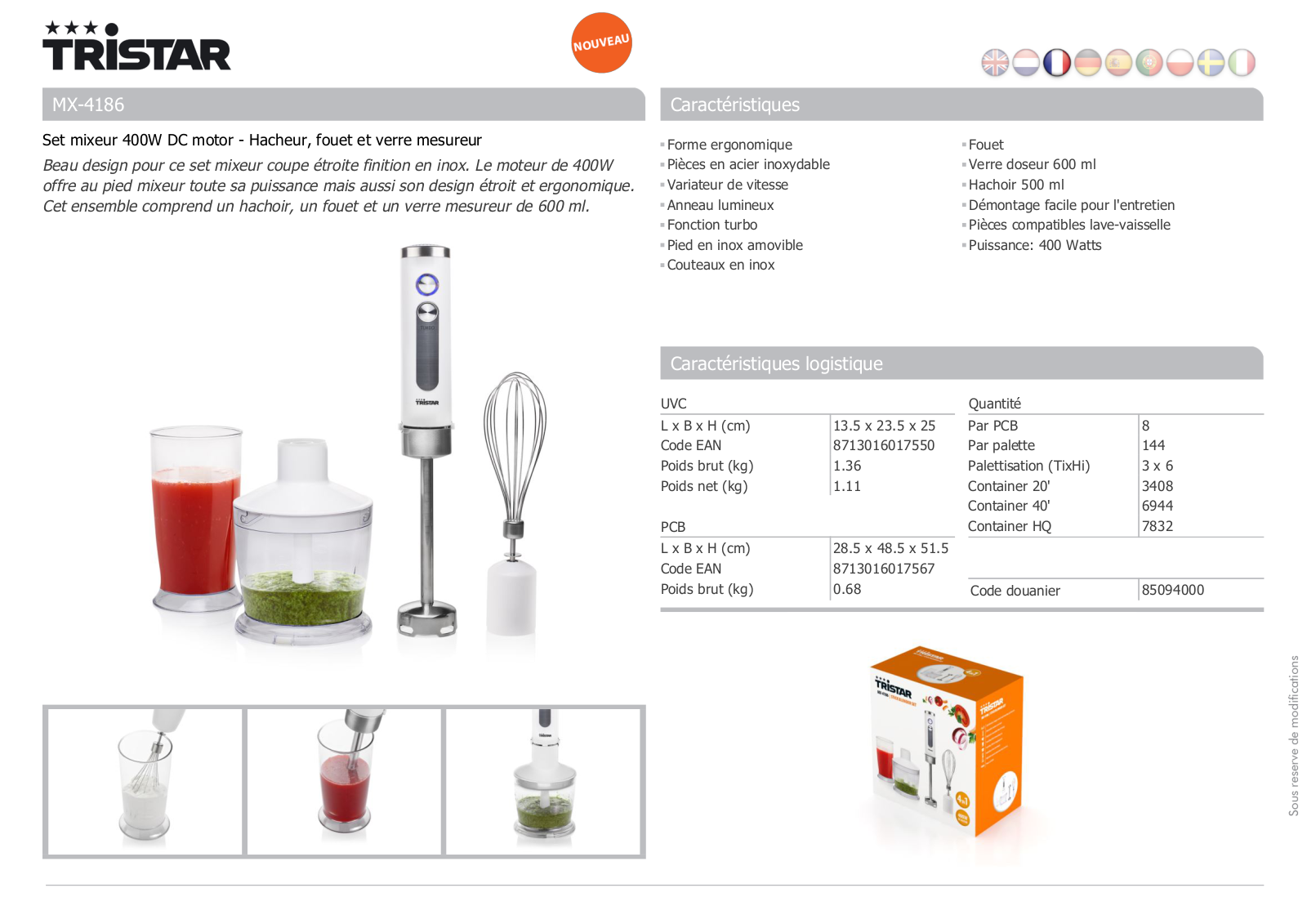 Tristar MX-4186 product sheet