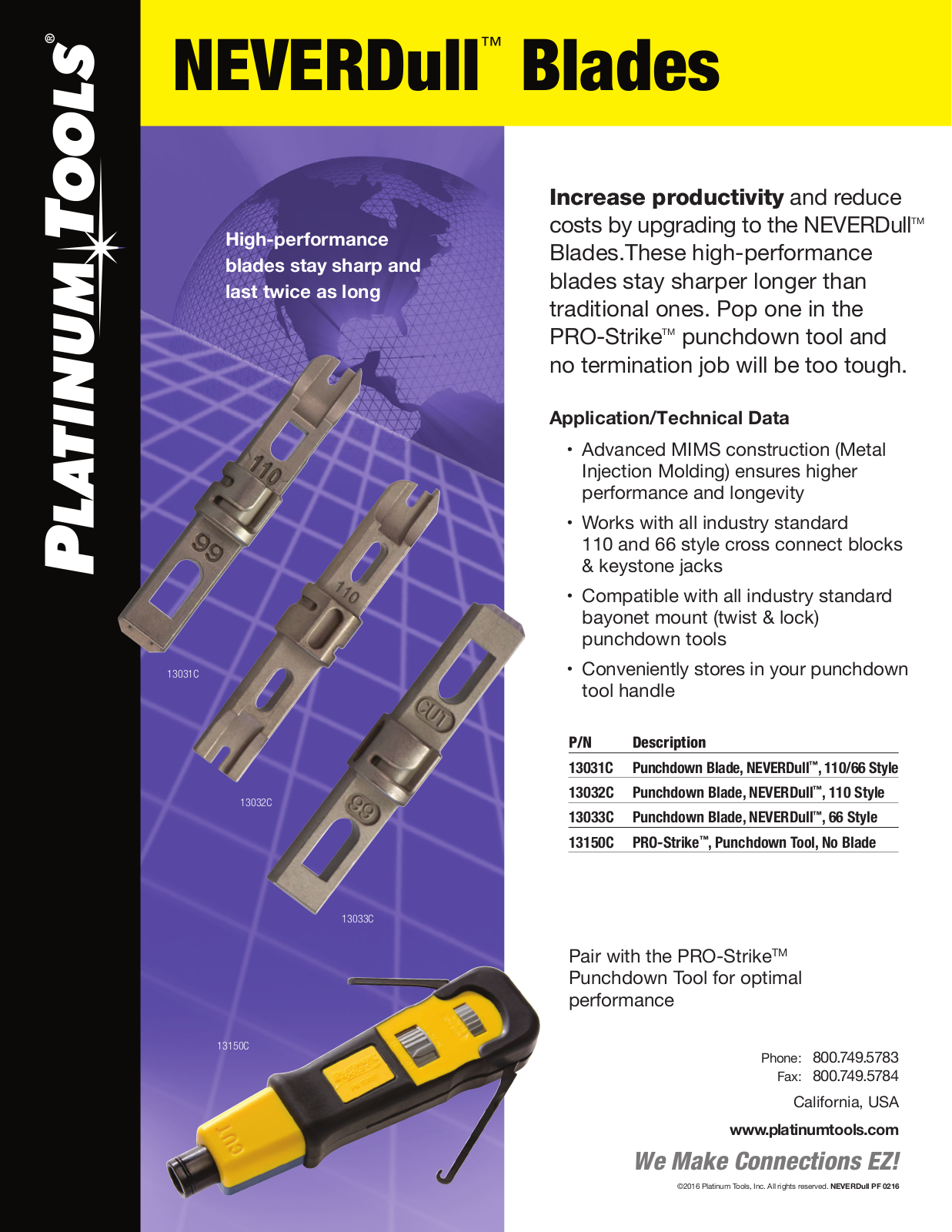 Platinum Tools 13031C, 13032C, 13033C Specsheet