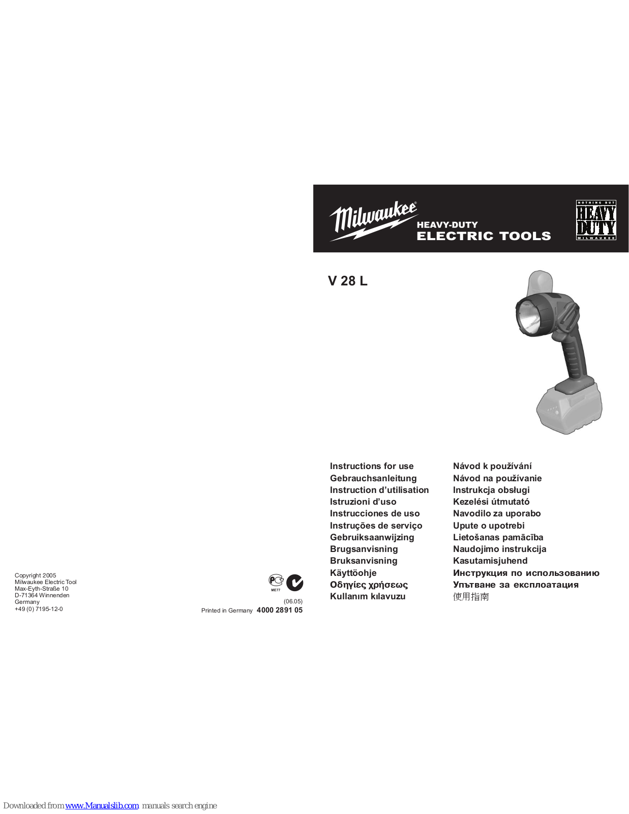 Milwaukee V 28 L User Manual