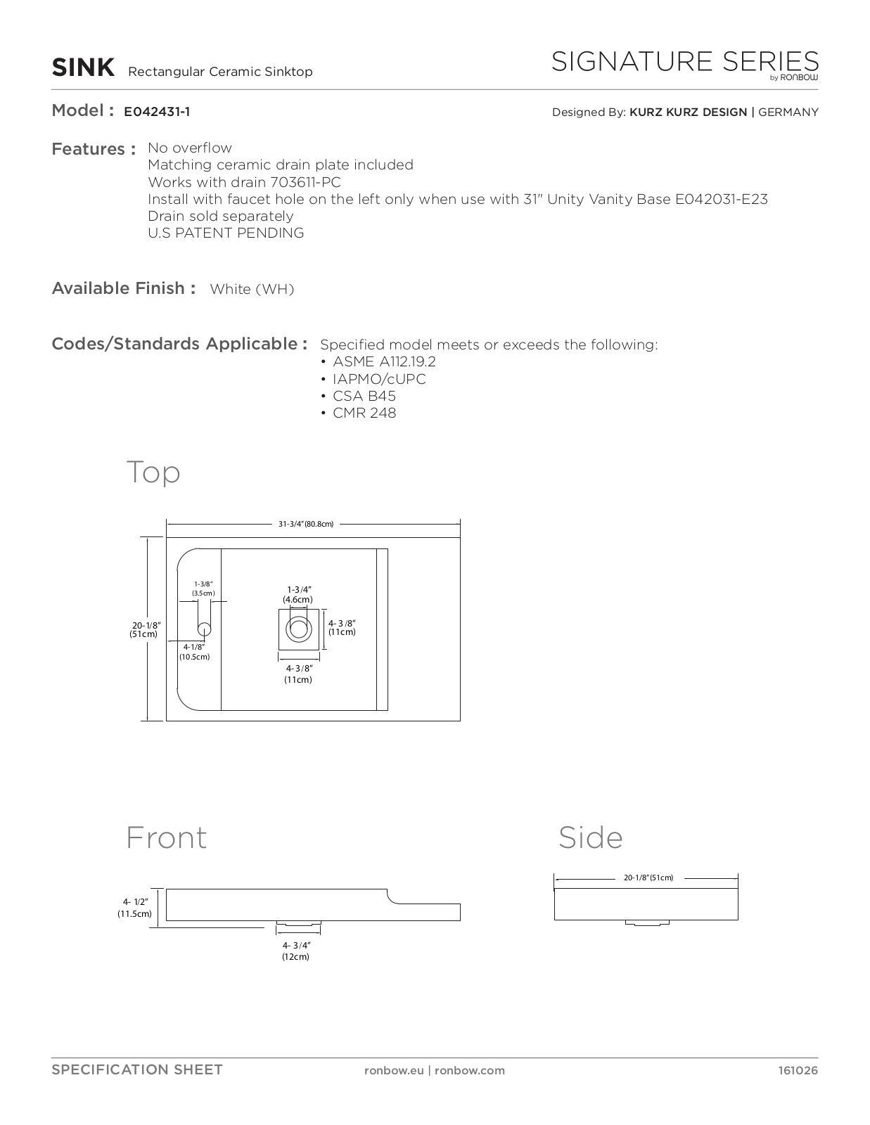 Ronbow RNB4334 Specifications Sheet