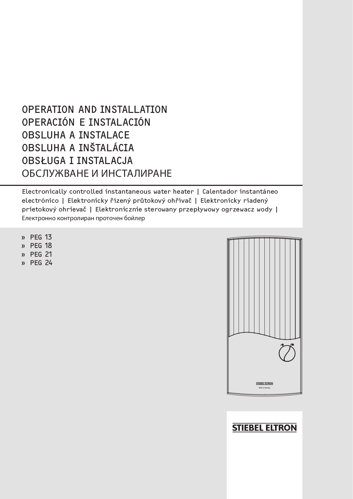 STIEBEL ELTRON PEG 13, PEG 18, PEG 21, PEG 24 Operation And Installation