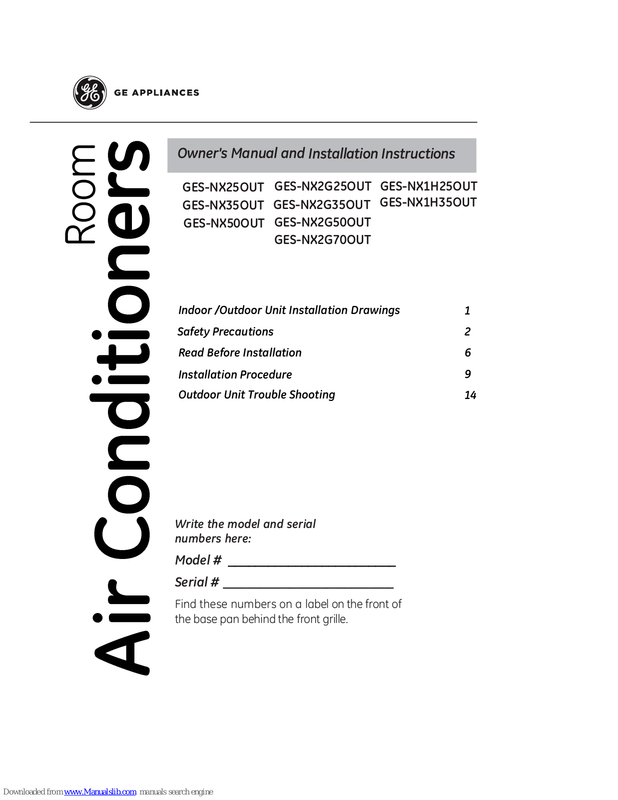 GE GES-NX25OUT, GES-NX35OUT, GES-NX50OUT, GES-NX2G25OUT, GES-NX2G35OUT Owner's Manual And Installation Instructions