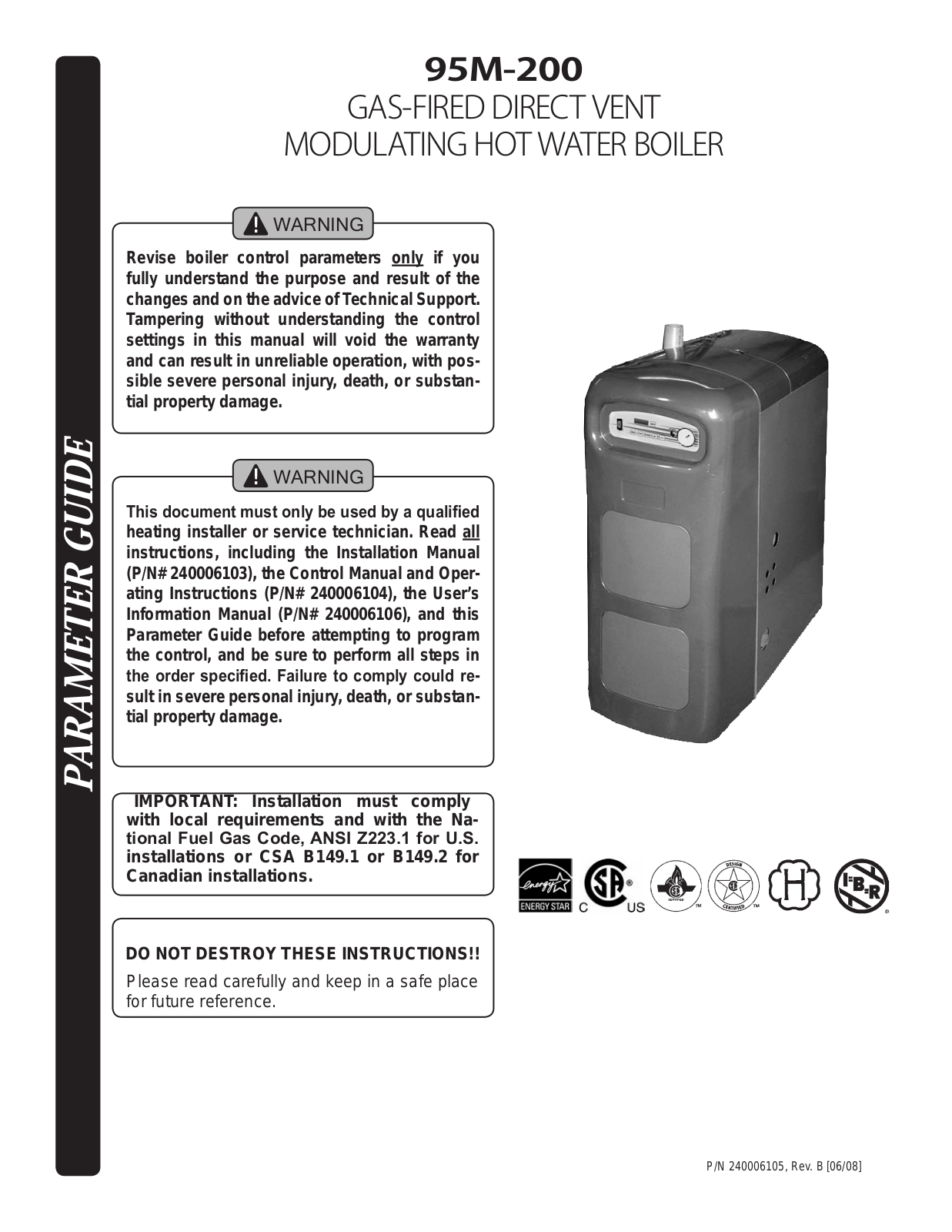 Utica Boilers UB95M-200 Parameter Guide