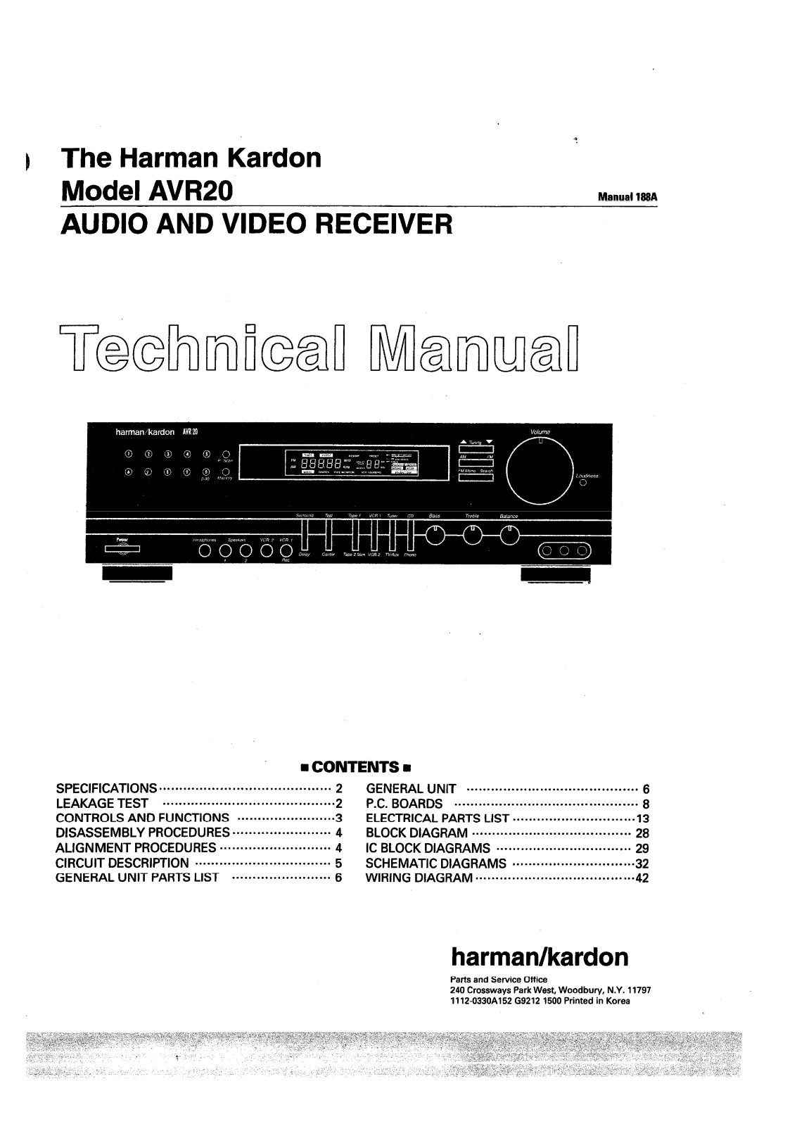 Harman Kardon AVR20 Technical Manual