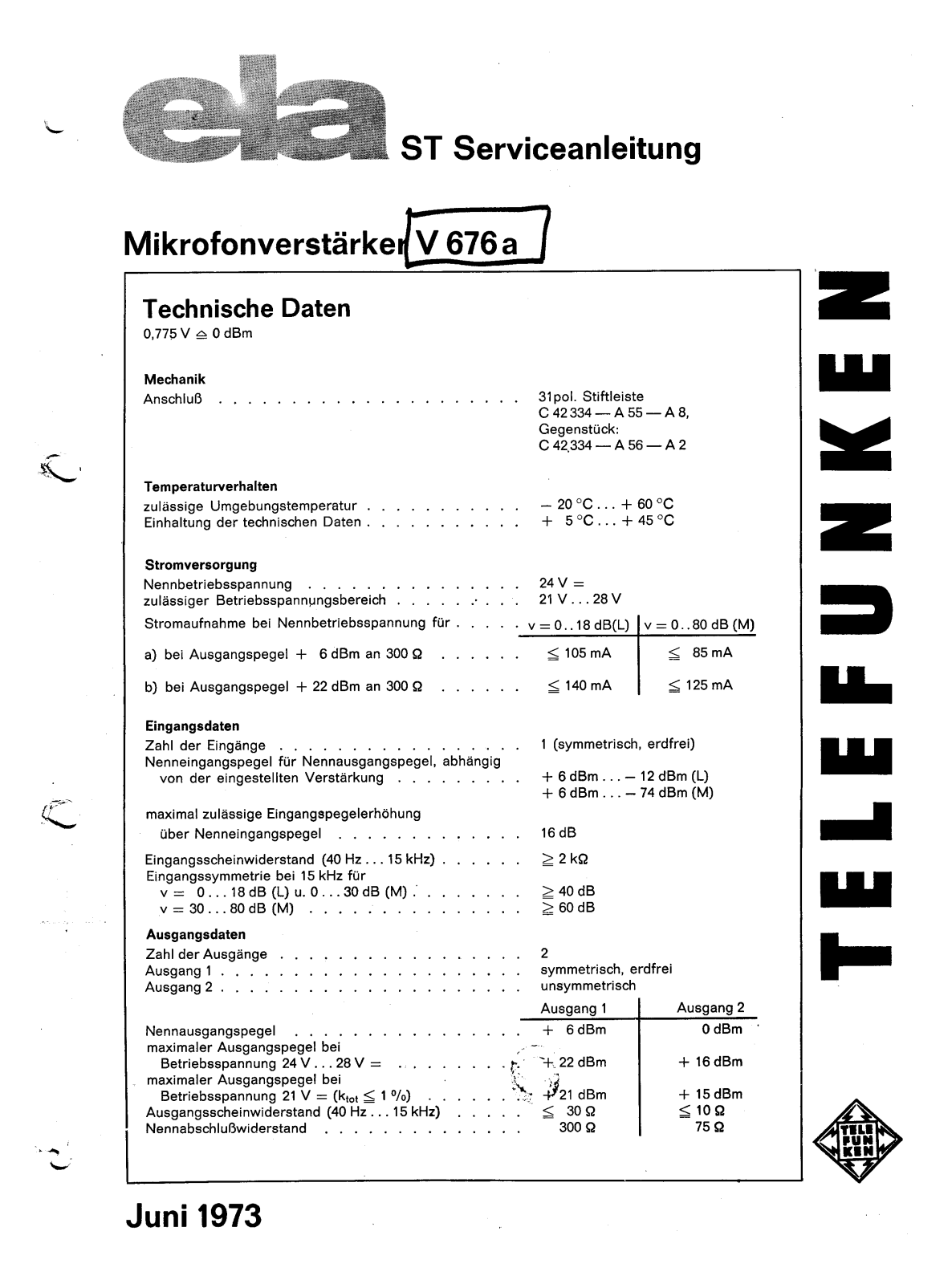 Telefunken V676A User Manual