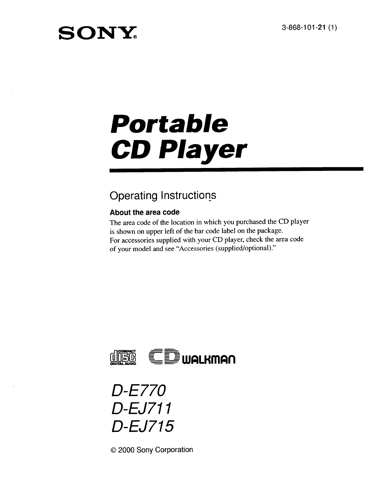 Sony D-EJ711, D-E770 Operating Instructions