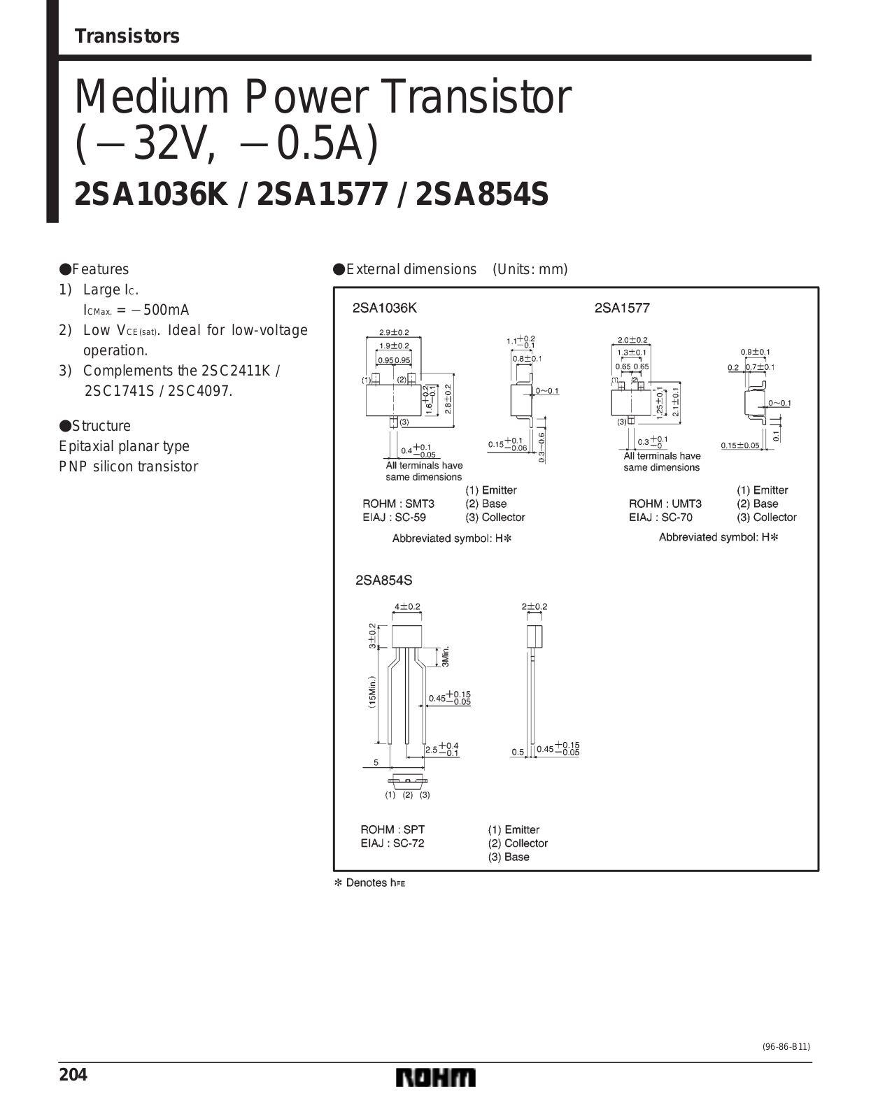 ROHM 2SA854S, 2SA1577, 2SA1036K Datasheet