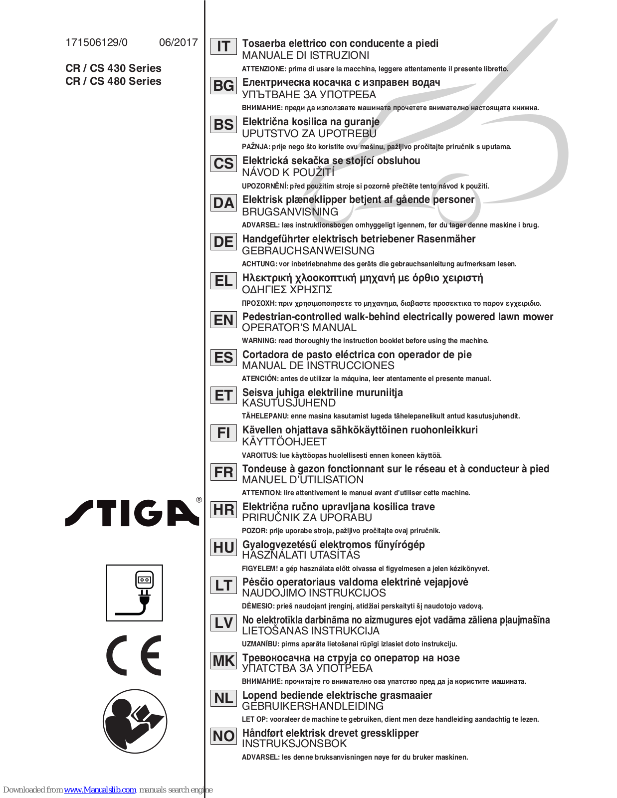 Stiga CR 430 Series, CS 480 Series, CR 480 Series, CS 430 Series Operator's Manual